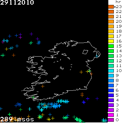 Lightning Report for Ireland on Monday 29 November 2010