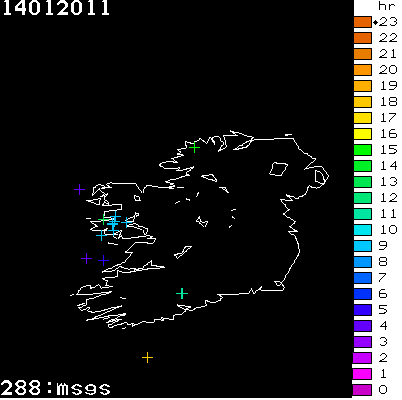 Lightning Report for Ireland on Friday 14 January 2011