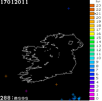 Lightning Report for Ireland on Monday 17 January 2011