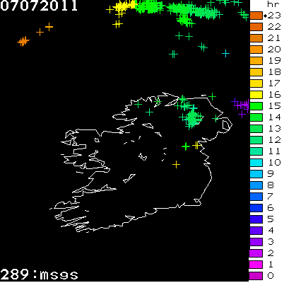 Lightning Report for Ireland on Thursday 07 July 2011