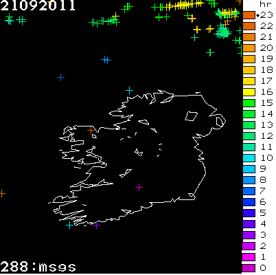 Lightning Report for Ireland on Wednesday 21 September 2011