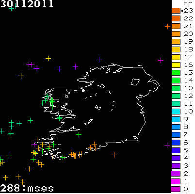 Lightning Report for Ireland on Wednesday 30 November 2011