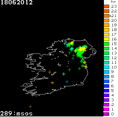 Lightning Report for Ireland on Monday 18 June 2012