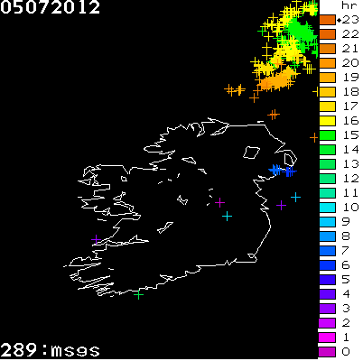 Lightning Report for Ireland on Thursday 05 July 2012