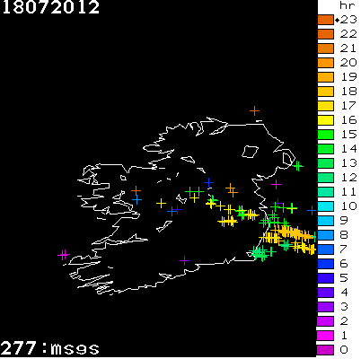 Lightning Report for Ireland on Wednesday 18 July 2012
