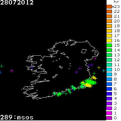 Lightning Report for Ireland on Saturday 28 July 2012