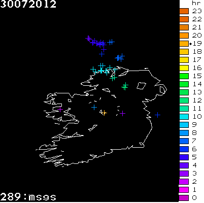 Lightning Report for Ireland on Monday 30 July 2012
