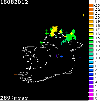 Lightning Report for Ireland on Thursday 16 August 2012