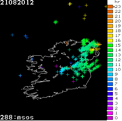 Lightning Report for Ireland on Tuesday 21 August 2012
