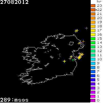 Lightning Report for Ireland on Monday 27 August 2012
