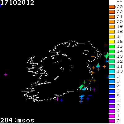 Lightning Report for Ireland on Wednesday 17 October 2012