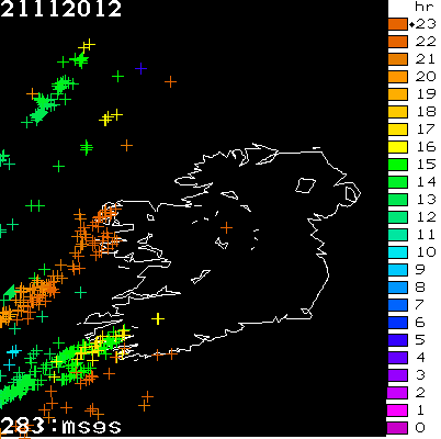 Lightning Report for Ireland on Wednesday 21 November 2012