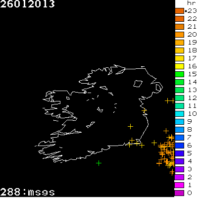 Lightning Report for Ireland on Saturday 26 January 2013