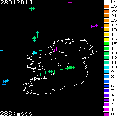 Lightning Report for Ireland on Monday 28 January 2013