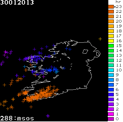 Lightning Report for Ireland on Wednesday 30 January 2013