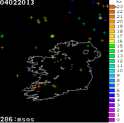 Lightning Report for Ireland on Monday 04 February 2013