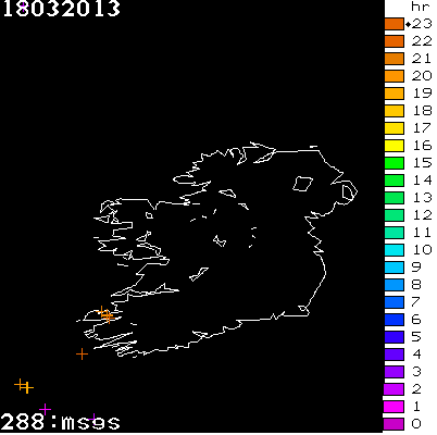 Lightning Report for Ireland on Monday 18 March 2013