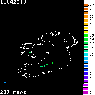 Lightning Report for Ireland on Thursday 11 April 2013