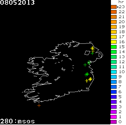 Lightning Report for Ireland on Wednesday 08 May 2013