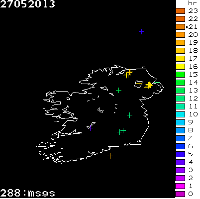 Lightning Report for Ireland on Monday 27 May 2013