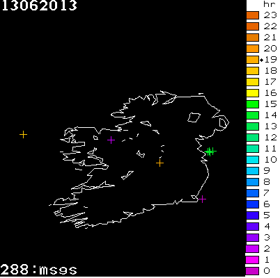 Lightning Report for Ireland on Thursday 13 June 2013