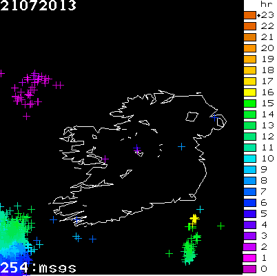Lightning Report for Ireland on Sunday 21 July 2013