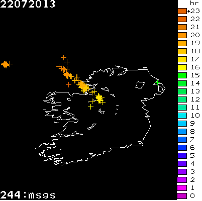 Lightning Report for Ireland on Monday 22 July 2013