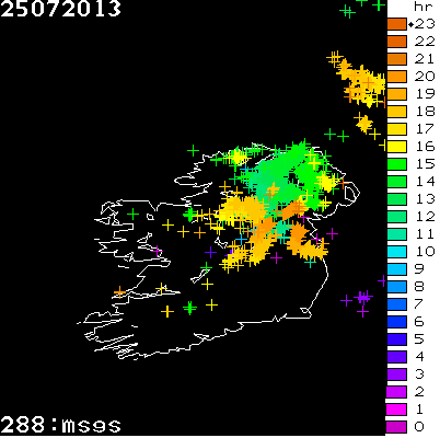 Lightning Report for Ireland on Thursday 25 July 2013