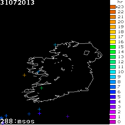 Lightning Report for Ireland on Wednesday 31 July 2013