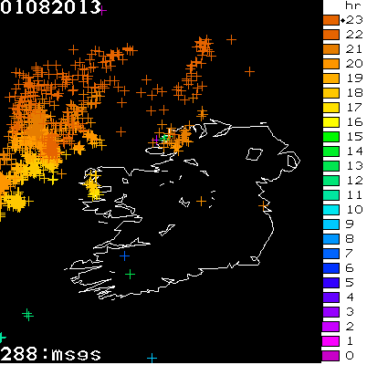 Lightning Report for Ireland on Thursday 01 August 2013