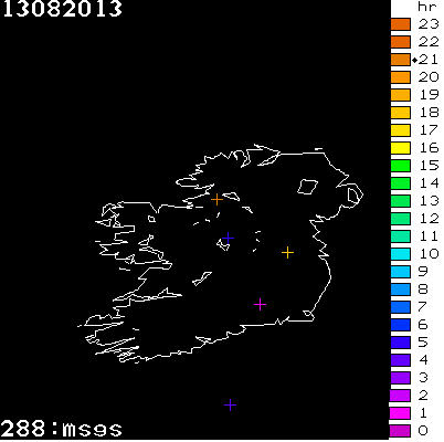Lightning Report for Ireland on Tuesday 13 August 2013