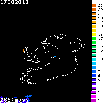 Lightning Report for Ireland on Saturday 17 August 2013