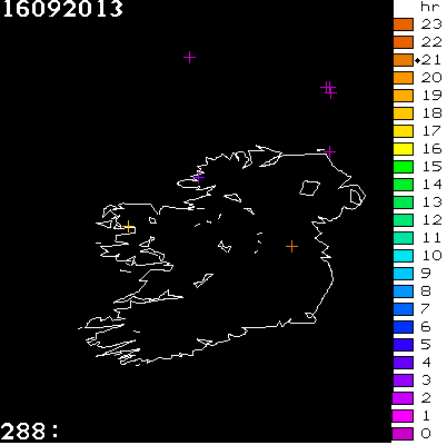Lightning Report for Ireland on Monday 16 September 2013