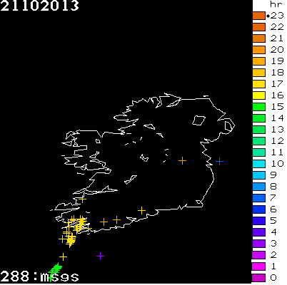 Lightning Report for Ireland on Monday 21 October 2013