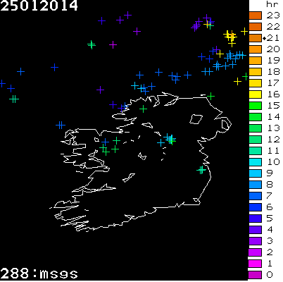 Lightning Report for Ireland on Saturday 25 January 2014