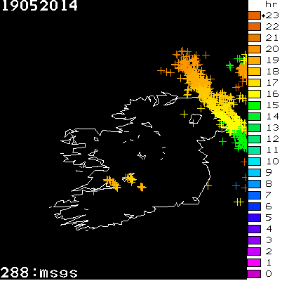 Lightning Report for Ireland on Monday 19 May 2014