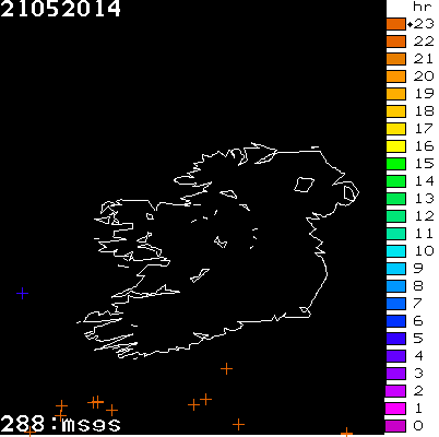 Lightning Report for Ireland on Wednesday 21 May 2014
