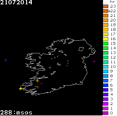 Lightning Report for Ireland on Monday 21 July 2014