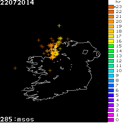 Lightning Report for Ireland on Tuesday 22 July 2014