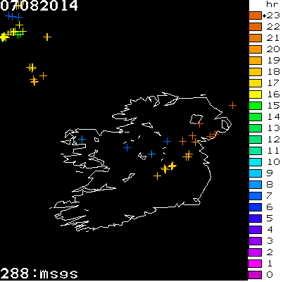 Lightning Report for Ireland on Thursday 07 August 2014