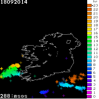 Lightning Report for Ireland on Thursday 18 September 2014