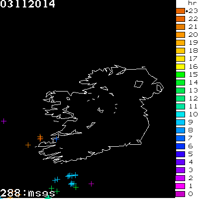 Lightning Report for Ireland on Monday 03 November 2014