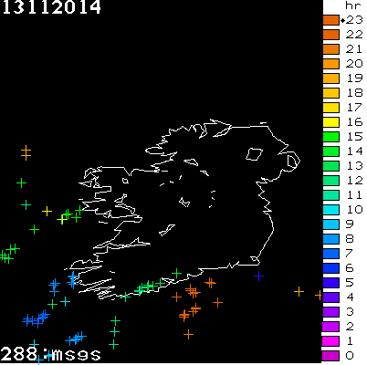 Lightning Report for Ireland on Thursday 13 November 2014