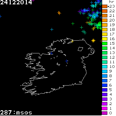 Lightning Report for Ireland on Wednesday 24 December 2014