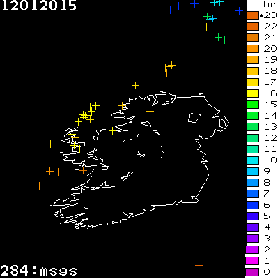 Lightning Report for Ireland on Monday 12 January 2015