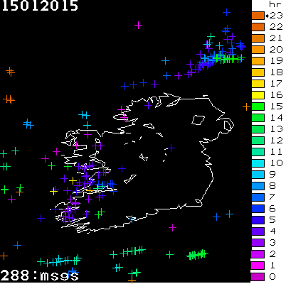 Lightning Report for Ireland on Thursday 15 January 2015