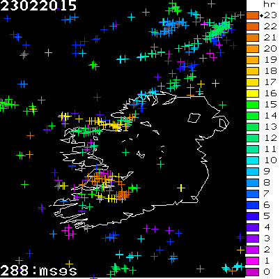 Lightning Report for Ireland on Monday 23 February 2015