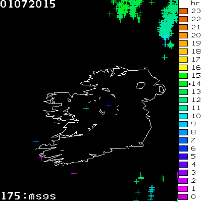 Lightning Report for Ireland on Wednesday 01 July 2015