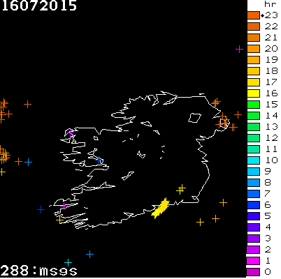 Lightning Report for Ireland on Thursday 16 July 2015