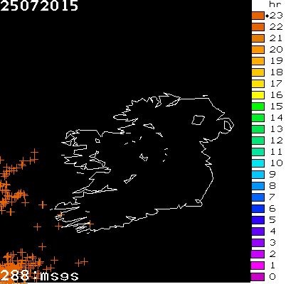 Lightning Report for Ireland on Saturday 25 July 2015